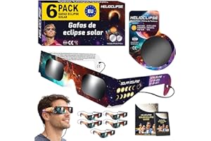 Helioclipse 6 Gafas Eclipse Solar Homologadas ISO 12312-2 CE para Ver Eclipse Solar 2026, Gafas de Eclipse Solar Seguras Certificadas