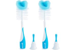Munchkin Flaschenbürste, 2-in-1 Schwammbürste & Babyflaschenbürste zum Reinigen von Fläschchen, weich & wiederverwendbar mit integrierter Saugerbürste, spülmaschinenfest, 2er-Set - Blau