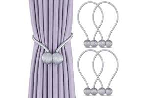 4 Piezas Abrazaderas Cortinas, VEGCOO Correas de Imán para Cortina, Hebillas Cuerda con Detalle de Bola de Gancho para la Decoración de Cortinas (Gris)