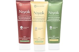 ‎NIYOK Niyok® Zahncreme aus Bio Kokosöl (3x75ml) • Zahnpasta ohne Fluorid • Ohne Mikroplastik • Naturkosmetik Sensitiv • Auch für Kinder • Vegane Zahncreme • Natürliche Geschmacksrichtungen