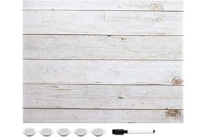 Navaris Tablero magnetico para imanes - Pizarra con diseño de Tablas de Madera - Pizarra magnética con Marcador Blanco y 5 imanes - 44 x 33 x 2 cm