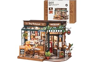ROWOOD Maison De Poupée Tipsy Restaurant, DIY Maison Miniature, Kits De Modèles en Bois avec Accessoires pour Adultes Maquette Maison à Construire, Cadeau Unique pour Noël Et Anniversaire
