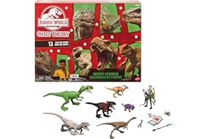 Mattel Jurassic World - Calendario dell'Avvento 2025, 12 finestrelle a sorpresa con Smoothie e altri 8 dinosauri, personaggio Brooklynn e tanti accessori, giocattolo per bambini, 4+ anni, JGM17