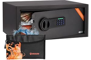 Brihard Laptop Coffre-Fort Numérique 20x43x35 cm avec Pochette Ignifuge, Coffre 28L avec Code & LED, pour Ordinateur 15", Argent, Bijoux, Documents A4
