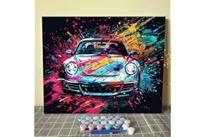 Tucocoo Kit de peinture par numéros de voiture de sport graffiti avec pinceaux et pigments acryliques sur toile pour adultes, style aquarelle colorée pour décoration murale, cadeaux, 40,6 x 50,8 cm