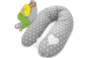 ‎AMILIAN Amilian Stillkissen XXL - Schwangerschaftskissen & Seitenschläferkissen Baby - Pregnancy Pillow und Body Pillow - Grau mit Sternen - Kissen Schwangerschaft