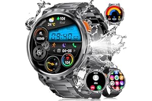 ESFOE Montre Connectée Homme avec Torche LED, 1,85'' HD Grand Écran 730mAh Montre Connectée avec Appels Bluetooth, IP68 Étanche Smartwatch avec 24/7 Fréquence Cardiaque, SpO2 pour Android iOS, 3 Bracelets
