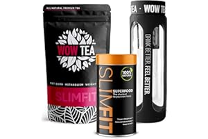WOW TEA - Infusions pour Perte de Poids et de Graisses - Combo perte de poids - Thé Minceur + Poudre de remplacement de repas et bouteille d'infuseur de thé noir | 300g, Made in EU