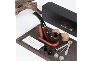 Joyoldelf Zestaw fajek do tytoniu - zestaw startowy - ręcznie robiona fajka do tytoniu z drewna hebanowego z 9mm filtrem, ściągaczem, czyścikiem do fajek, podstawką i akcesoriami, fajka drewniana do