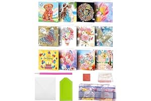MEDOYOH 12er-Set DIY Diamond Painting Grußkarten mit Umschlag, Diamantmalerei Blanko Kunstkarten für Geburtstag Muttertag Weihnachten Jubiläum Erntedankfest, Hund und Blumen (07)
