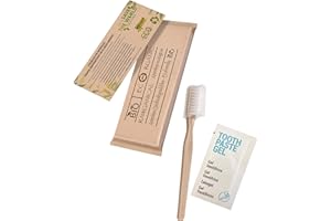 MAXIMA AMENITIES 50 Sets dentales cepillo de y pasta de dientes | Kit dental ecológico envuelto individualmente | Para hoteles, viajes y huéspedes | 50 Kits