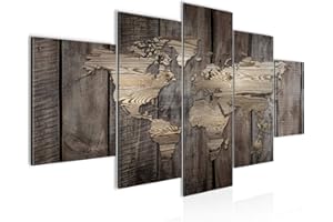 Runa Art - Quadri Mappa Del Mondo 200 x 100 cm 5 Pezzi XXL Decorazione Murale Design Brown Beige 035051b