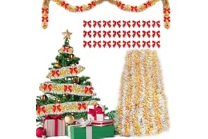 AN-WATTY Guirnalda Navidad Exterior 10m + 24pcs Lazos Navidad Rojos, Decoracion Hogar, Espumillon Arbol, Christmas Garland, Grinalda Natal, Espumillón Verde Grueso