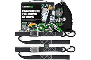 Rhino USA Cinghie a Cricchetto per Moto 1000 kg - Cinghie di Fissaggio a Cricchetto - 2 Pz - Cinghie con Ganci a S con Sicura - Cinghia a Cricchetto - per Viaggio Trasporto Trasloco - Nero