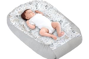 Medi Partners Riduttore Lettino Neonato - 100x60x15 Nido Antisoffoco Neonati Bozzolo Culla per Bebè neonata bilaterale Cuscino 100% Cotone Waffle (Radura con Waffle grigia)