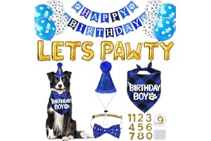 STMK Dog Birthday Decorations, Multi Sizes Dog Birthday Hat with Numbers Bandana Bow Tie Banner LETS PAWTY Balloons for Medium Large Dogs Pets (Large, Blue)