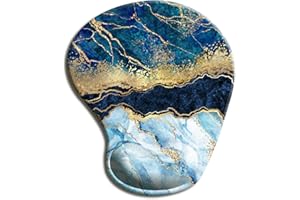 Visaccy Tappetino per mouse con poggiapolsi per computer e laptop, ergonomico, in memory foam, in marmo blu 2, 21 x 24 x 2,3 cm