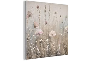 MuchoWow© Felt Panel 60x60 cm Wall Art Home Decor Painting for Living Room Gifts Hallway Decoration Flowers - Pink - Modern - Beige