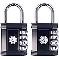 Padlock 4 Digit Combination Lock - for Gym School Locker, Outdoor Gate, Shed, Fence, and Storage - Weatherproof Metal - Keyless, Easy to Set, Resettable (Black, 2, Count)