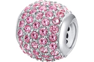 Andante-Stones 925 Argento Pavé Bead con zirconi Scintillanti (Rosa) Ciondolo da Donna Charm per bracciali e collane Europei + Sacchetto di Organza