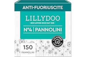 Pannolini LILLYDOO delicati sulla pelle - taglia 4 (9-14 kg), pacco scorta (150 unità), protezione contro le fuoriuscite, morbidi, senza profumi & lozioni e dermatologicamente testati
