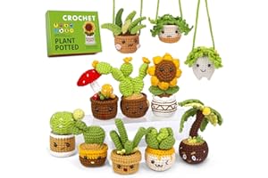 BUOKKON Beginner Crochet Kit for Adults, 11 Pcs Potted Plant Crochet Kit, Crochet Starter Kit with Step-by-Step Video Tutorials, Learn to Complete Crochet Kit Plant Family
