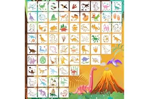 Dinosauriestenciler för målning, 64 st Dinomönster små schabloner för hantverk återanvändbara, förhistoriska temastenciler fö