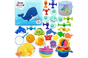 Chennyfun Jouets de Bain Bébés, 32 Pièces Jouet de Bain Set avec Canard en Caoutchouc, Tortue, Dauphin, Bateaux en Plastique etc, Animaux Jouets Flottants pour Bébés Enfant 1 2 3 4 5Ans