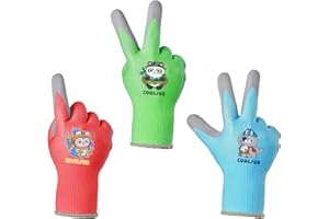 COOLJOB Kinderhandschuhe, 3 Paar Gartenhandschuhe für Kinder, rutschfeste Latexbeschichtung, Kinder-Arbeitshandschuhe 6-8 jahre (Jungen Größe M)