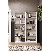 ASRA TREND Beyaz K003 10 Raflı Geniş Kitaplık 112 cm Modern K&uuml;t&uuml;phane Dar Alan Uyumlu%100 MDFLAM Dekoratif Raf &Uuml;nitesi