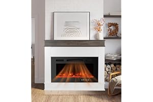 ‎M.C.HAUS M.C.Haus Elektrischer Kamin mit Kaminsims, 76cm Elektrokamin Schwarz, Dekokamin mit Flammeneffekt, Hochwertiges Design für den Wohnbereich, Kamin in Ingenieurholzoptik, Rustikale Eiche & Weiß