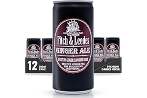 Fitch & Leedes Ginger Ale Mixer for Spirits & Cocktails (12 x 200ml) – Ideal for Brandy, Whiskey, Rum, London Dry Gin, and Vodka, Offering a Smooth Finish with Natural Cane Sugar and Ginger