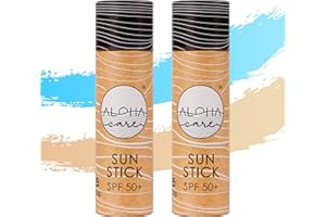 ALOHA CARE Aloha Sun Stick SPF 50+ | Crema (stick) solare viso minerale colorata per il surf | Tubo di carta ecologico (2-pack (blu + beige))