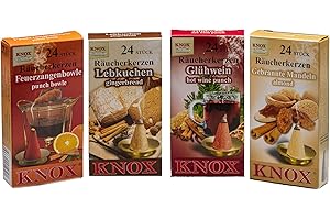 Knox Zestaw 4 świec kadzidłowych jarmark bożonarodzeniowy – piernik + palone migdały + grzane wino + grzane wino + grzane musle – rozmiar: M – 96 sztuk – Made in Germany