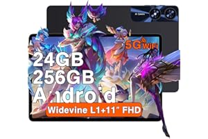 UJJ Tablet 11 Pulgadas Android con 24GB RAM + 256GB ROM (2TB TF), Octa-Core 2.0 GHz, Widevine L1, 5G WiFi, Bluetooth 5.0, 8000mAh, 5MP + 13MP, 1280 * 800, Facial ID, Tipo C, AGPS, Tablet con Funda - Black