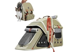 PurpurRain Erweiterbare Katzentrage mit abnehmbarem Leckerlibeutel, Katzenrucksack für große Katzen, Haustier-Tragerucksack für kleine Hunde, Reisen, Wandern, Camping