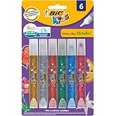 BIC Kids Metallic Glitter Adhesive 6-Piece Blister, Water Based Glitter Adhesive, Easily Removes Most Fabrics