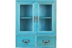 Ladieshow Vetrina Legno, Armadio in Legno, Armadio Vintage Legno, Vetrina Soggiorno, Vetrina Cucina in Legno, Vetrine Legno Vintage con 2 Vani Inferiori E 2 Sportelli Superiori, 14,2x12,2x4,7 Pollici