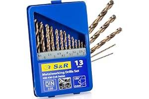 S&R Metallborrset 1,5-6,5 mm, 13 delar, HSS-G COBALT, DIN 338, koboltlegerat, industriell kvalitet, C-slipning enligt DIN 141