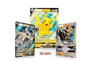 Kartenset für Pokemon Sammelkarten XXL Karten 3er- Pack zufällige V/VMAX/Holo/EX/GX/Jumbo Oversized + Tobostop Versandschutz