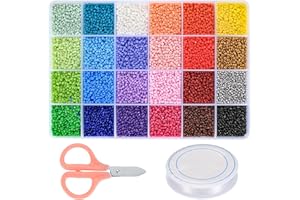 YIPHOMN 12047 Piezas Cuentas de Letras y Cuentas de Vidrio, 2 mm Mini Cuentas de Semillas de Colores con Tijeras, Cordones Elásticos para Pulseras, Collares