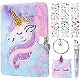 FRIUSATE Unicorn Secret Diary for Girls,Unicorn Lockable Diary Plush Unicorn Notebook Journal Fun Lockets Secret Diary Journal Kids Stationery Gifts Aged 6-13 (160 Pages)