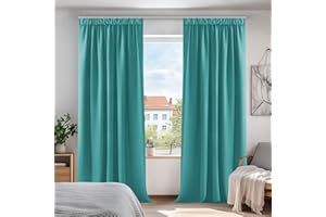 Deconovo Cortinas Opacas para Dormitorio Salon para Ganchos o Pase por la Barra, Cortinas Térmicas Aislantes Frio y Calor 2 Piezas, 132x160 cm, Turquesa