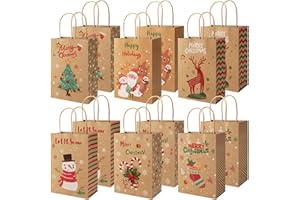 LIAILA Juego de 12 Sacos natal de regalo navideñas, 6 patrones festivos de Bolsas papel navidad, adecuadas para fiestas navideñas, embalaje de regalos, Bolsas regalo navidad y bocadillos
