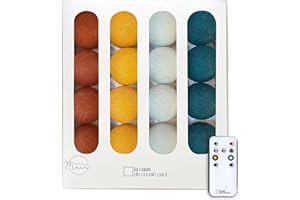 La Case de Cousin Paul Guirlande Lumineuse Chambre Enfant Boules Tissées LED, Télécommande, Programmable, USB, Fabriquée à la Main, Artisanale - 16 Boules (La sieste)