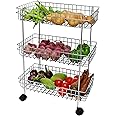 Tinbell Stainless Steel Kitchen Trolley, Fruits & Vegetable Trolley Container, Basket Organizer Holder Stand for Kitchen, Multipurpose Kitchen Trolley with Wheel (3 Shelf)