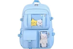 HORHEAR Sac à dos Kawaii pour L'école, Sac à dos Mignon avec Accessoires Kawaii, Broche et Pendentif,Animal en Peluche