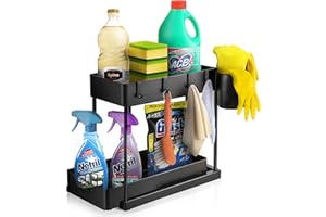 FRALECOPLUS ECOPLUS Organizer Sottolavello Salvaspazio Sottolavabo, Organizzatore Cucina e Bagno, Scaffale Sottolavello Nero (40x22x32 cm) con Portaoggetti, Struttura Resistente, Perfetto per Lavandino e Lavello