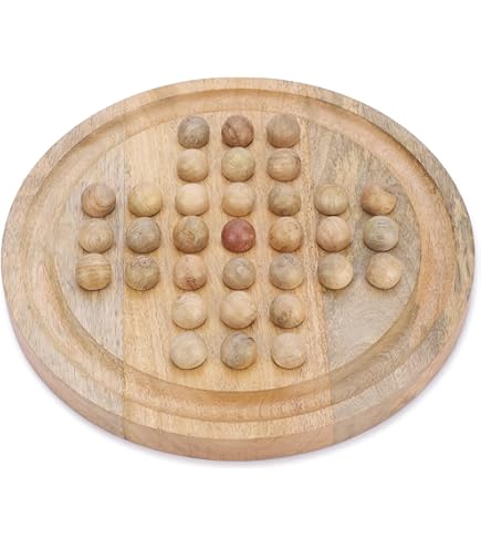30cm Diameter MANGO HOUT SOLITAIRE BOARD GAME met PINKY GLAS MARMERS |klassiek houten solitaire spel | strategie bordspel