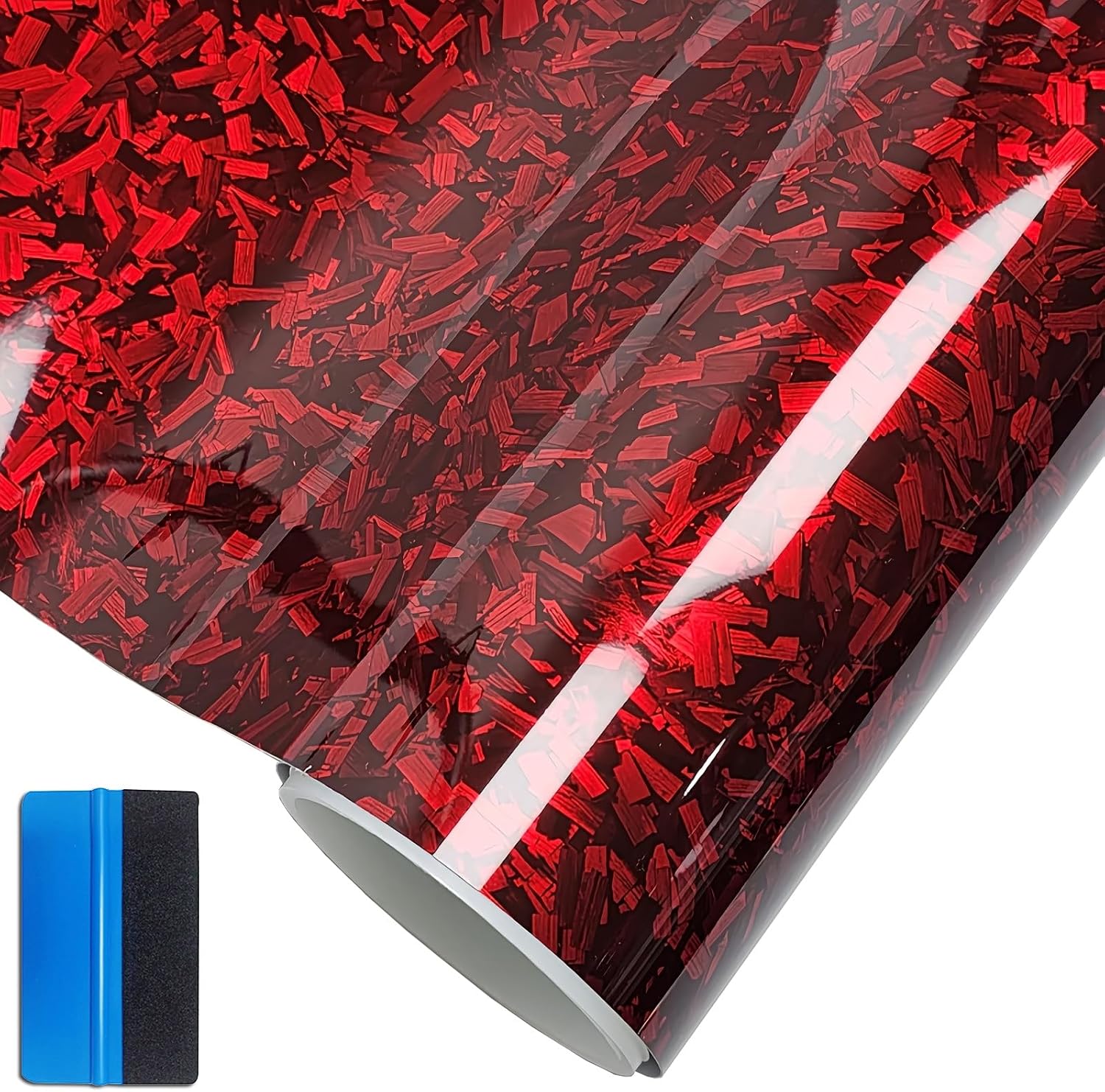 NewL Forged Carbon Fiber Red Vinyl Wrap Sticker Free Bubble Air Release DIY Decal Car Auto Vehicle Morotcycle Self Adhesive (30cm x 300cm)